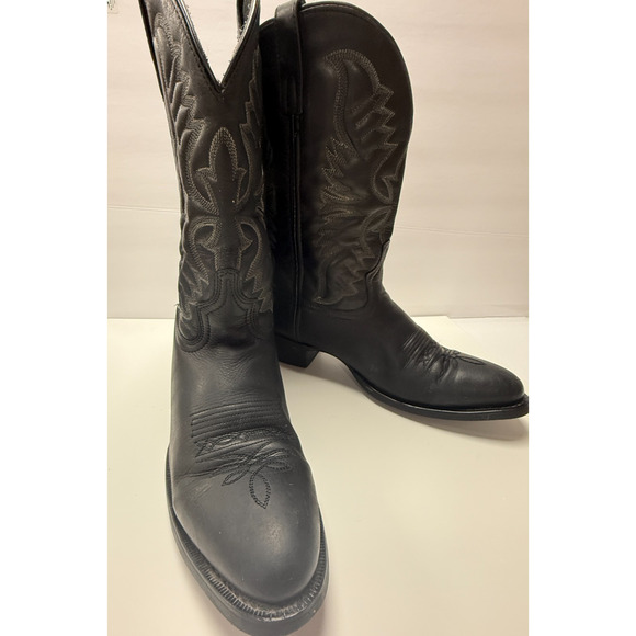 Laredo Black Leather Western Cowboy Boots Embroidered Square  display picture 1